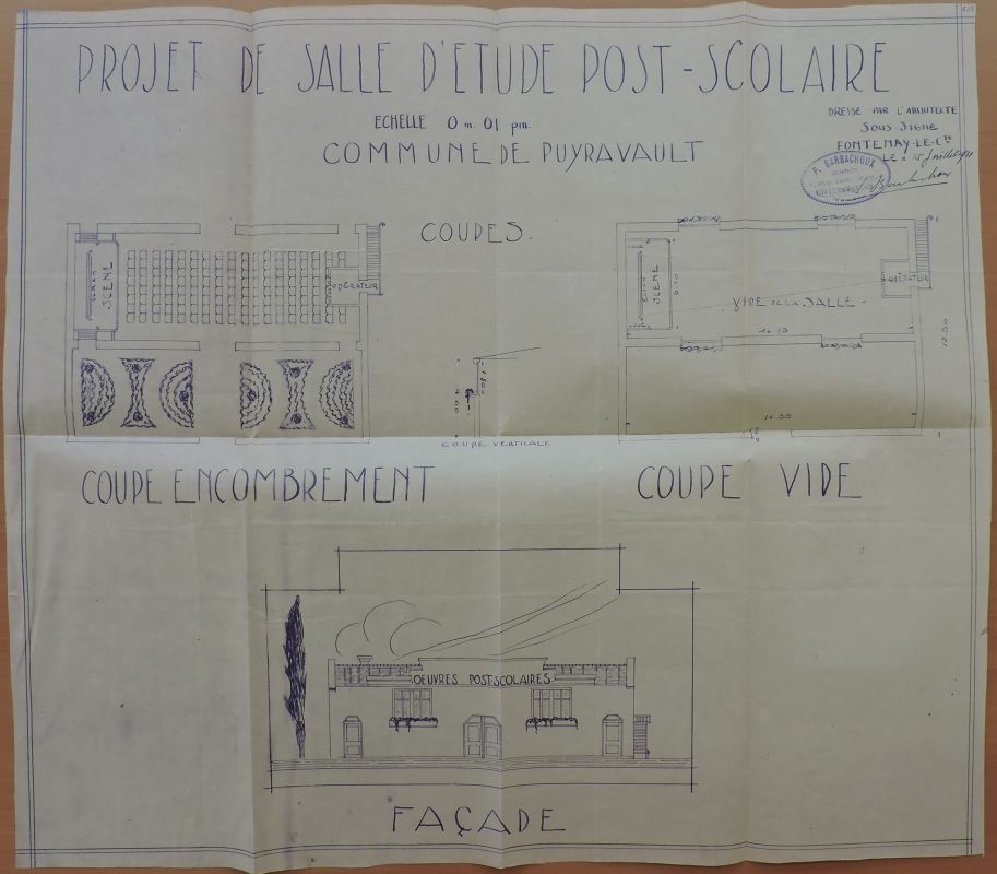 Salles des œuvres post-scolaires, puis salle des fêtes, caserne de pompiers, actuellement ateliers municipaux