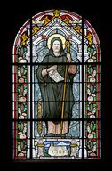 Ensemble d'une verrière à personnage et d'une verrière historiée : Saint Hermeland, apparition du Sacré Cœur à sainte Marguerite-Marie Alacoque (baie 3 et 4)