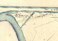 L'embouchure du Contrebot, avec le premier Petit Larron et son nouveau tracé projeté, sur le plan cadastral de Marans en 1820.