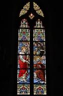 Ensemble de 2 verrières historiées : vie de saint Pierre (baies 1 et 2) - Église paroissiale Saint-Pierre, Bourgon