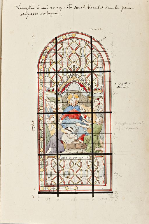 Verrière figurée décorative : Christ consolateur (baie 1) - Église paroissiale Notre-Dame, Astillé