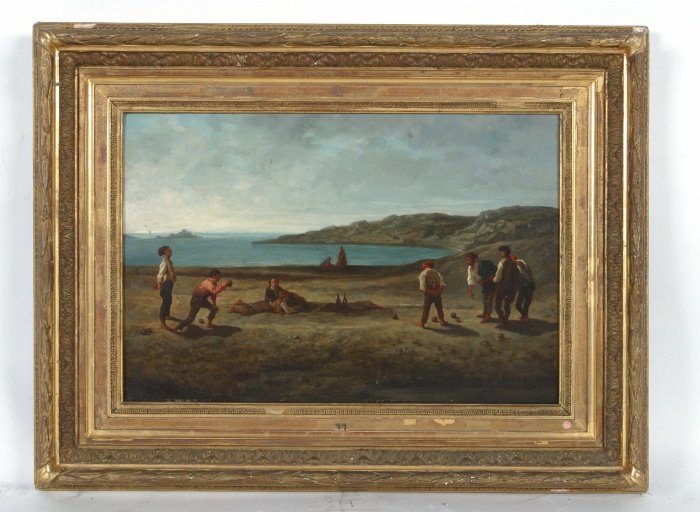 Tableau : joueurs de boules au bord de la mer - Collection Robert-Glétron