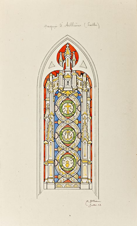 Ensemble de 2 verrières héraldiques (baies 3 et 5) - Église paroissiale Saint-Denis, Aillières-Beauvoir