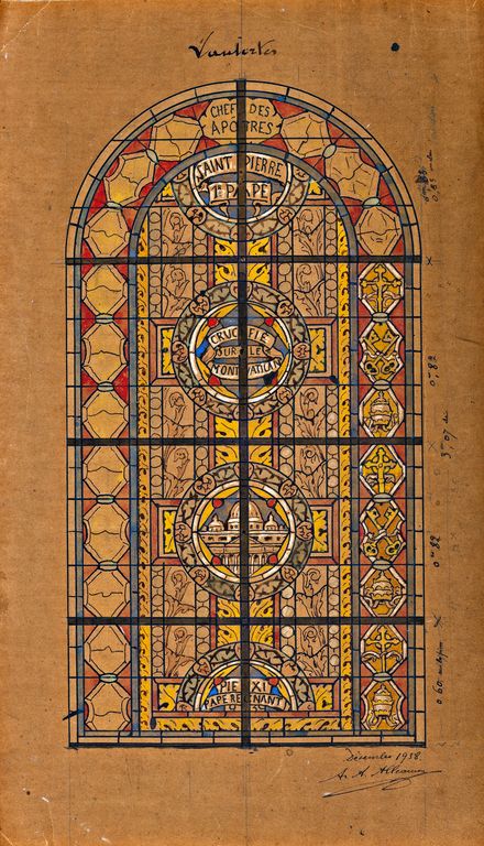 Ensemble de 5 verrières décoratives (baies 5, 6 et 14 à 16) - Église paroissiale Saint-Aubin, Vautorte