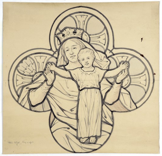 Ensemble de 2 verrières historiées : apparition de la Vierge à Lourdes, apparition du Sacré-Cœur à sainte Marguerite-Marie Alacoque (baies 9 et 10) - Église paroissiale Saint-Georges, Villaines-la-Juhel