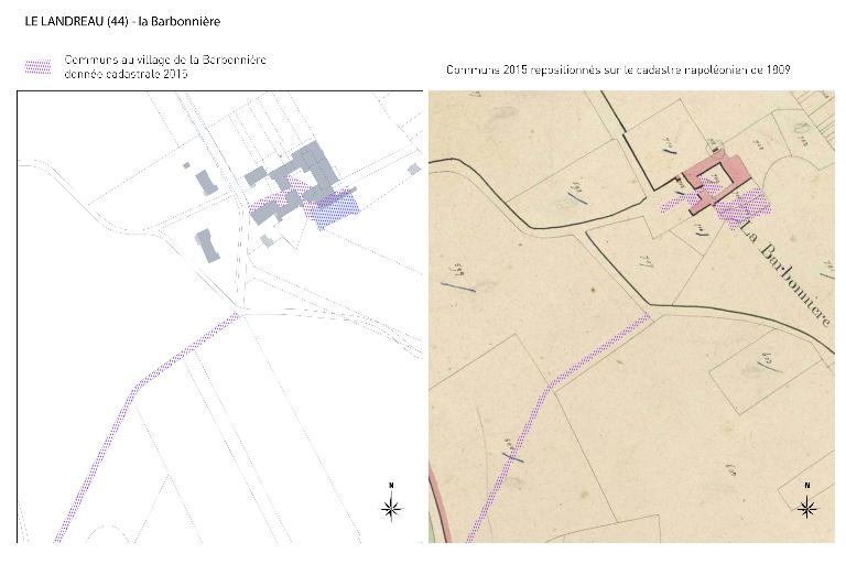 Espace en propriété individuelle au XIXe siècle, devenu commun au XXe siècle selon les données cadastrales : exemple de la Barbonnière au Landreau