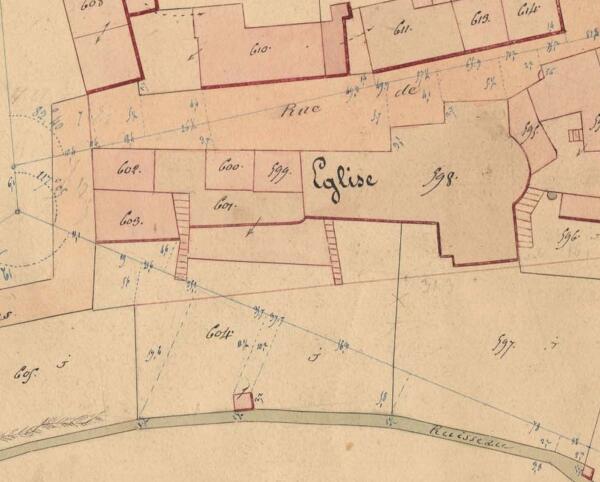 Extrait du plan cadastral de 1840 : chapelle castrale, 16-20 rue du Château.