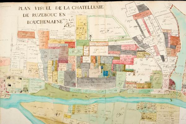 Extrait du plan visuel de la châtellenie de Ruzebouc en Bouchemaine. Vers 1773.