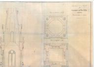 Projet de clocher par Victor Clair, 30 avril 1869 : plans au niveau de la flèche et du beffroi.