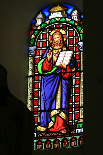 Ensemble de 3 verrières figurées : Sacré-Cœur, Immaculée Conception, Saint Joseph
