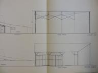 Plan des lieux avant transformation, par Eymeric Duvigneau, architecte à La Rochelle, 21 février 1986 : coupe et élévation ouest du hangar sud.