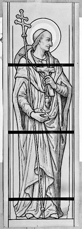 Ensemble de 5 verrières à personnage et de 2 verrières décoratives : Christ orant, saint Louis, saint Jean, saint Charles Borromée, saint Etienne (baies 0 à 6) - Institution Saint-Louis, Saumur