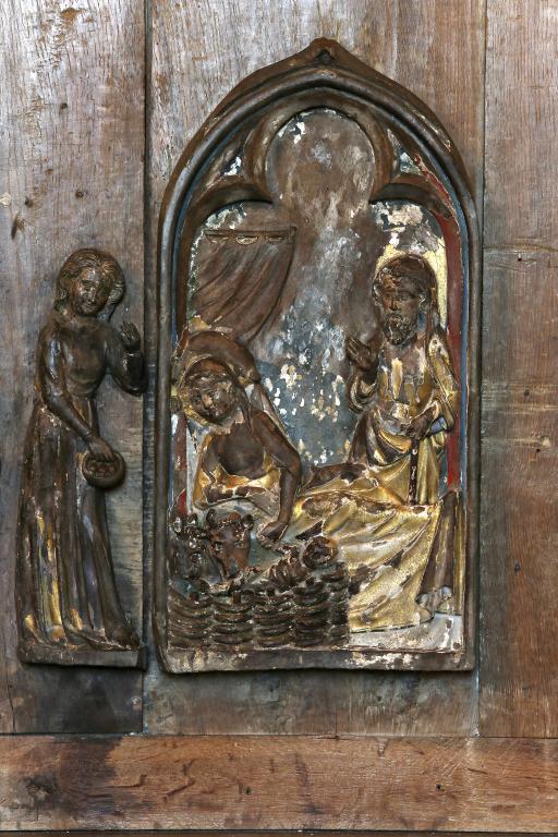Ensemble de 2 bas-reliefs : Nativité, bergère