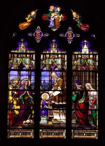 Verrière du cycle de sainte Anne : Présentation de la Vierge au Temple, Éducation de la Vierge