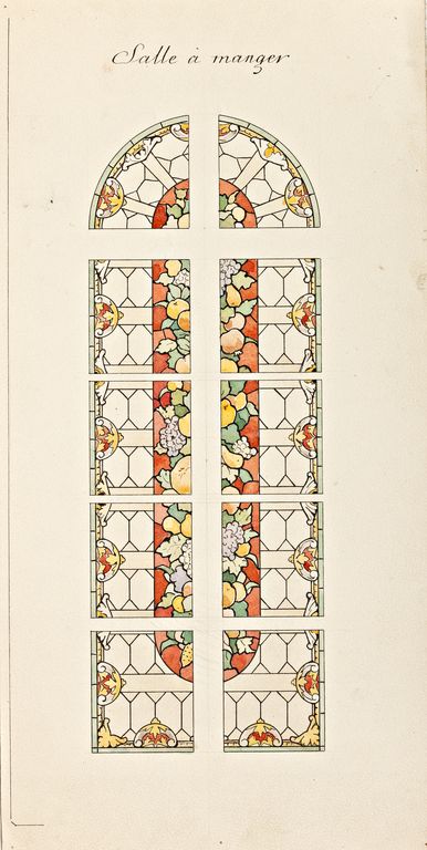 Ensemble de 5 verrières décoratives : paysage, fruits, orangers - Château d'Antoigné, Sainte-Jamme-sur-Sarthe