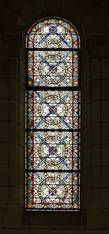 Ensemble de 3 verrières à personnage, de 4 verrières historiées et de 4 verrières décoratives - Église paroissiale Saint-Nazaire-et-Saint-Celse, Ruillé-en-Champagne