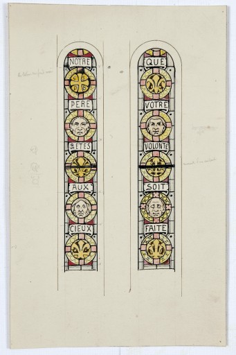 Ensemble de 2 verrières : Notre Père, croix de saint Benoît (baies 4 et 6)