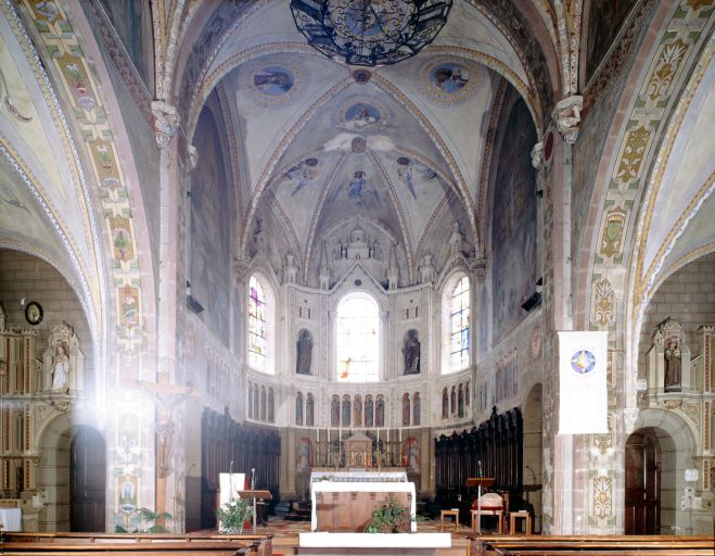 Peintures monumentales de l'église paroissiale Sainte-Thérèse de Pré-en-Pail : Transfiguration, Assomption, Enfance du Christ, symboles des évangélistes, cycle de la Vierge, cycle de saint Joseph