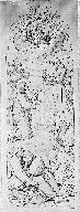 Carton partiel de la verrière du bras nord du transept de l'église Saint-Nicolas de Craon, représentant l'Agonie au jardin des oliviers, dessiné par Ludovic Alleaume en 1893 et photographié par les photographes de l'Inventaire lors de la première opération d'inventaire des vitraux d'Auguste Alleaume en 1979.