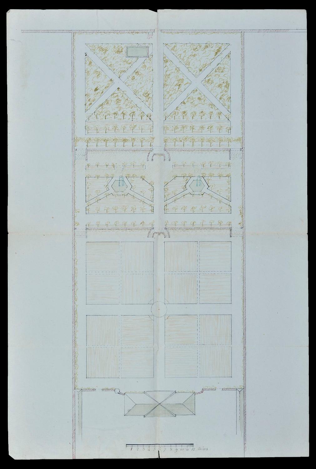 Plan du jardin du Petit-Serrant à Bouchemaine. Vers 1808. (Archives départementales de Maine-et-Loire, 103 J 33/15).