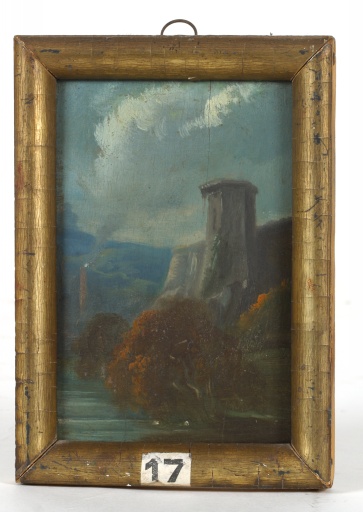Tableau : paysage avec tour et cheminée - Collection Robert-Glétron