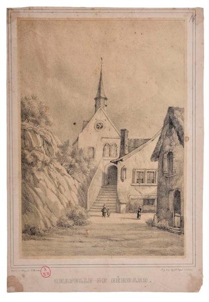 La chapelle de Béhuard. Dessin de Paul-Florent Ponceau, 1844.