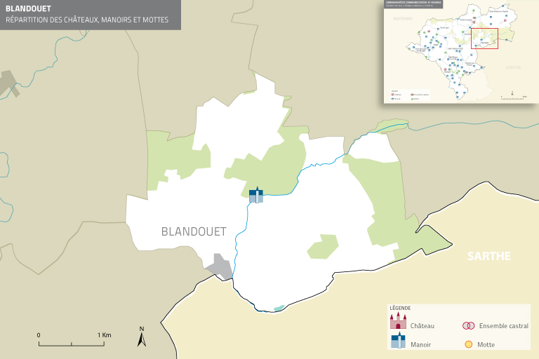 Les châteaux, manoirs et motte de la commune de Blandouet