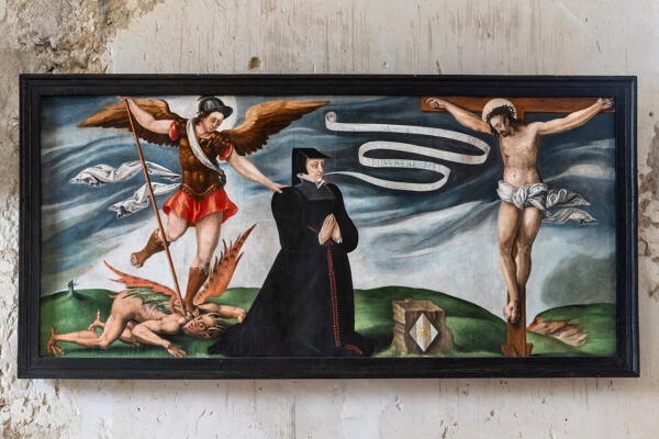 Tableau : La Crucifixion avec donatrice, église paroissiale Saint-Georges de Saint-Georges-de-la-Couée