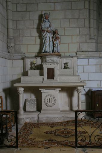 Ensemble de 2 autels secondaires : de la Vierge et du Sacré-Coeur et panneau commémoratif