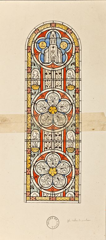 Ensemble de 4 verrières figurées décoratives, de 2 verrières à personnage, d'1 verrière historiée et d'1 verrière décorative - Église paroissiale Saint-Nazaire-et-Saint-Celse, Ruillé-en-Champagne