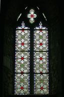 Ensemble de 3 verrières décoratives (baies 1, 2 et baie occidentale) - Église paroissiale Saint-Georges, Martigné-sur-Mayenne
