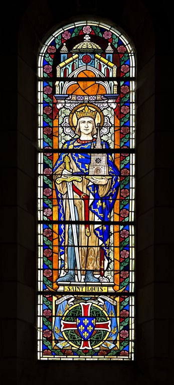 Ensemble de 4 verrières figurées décoratives, de 2 verrières à personnage, d'1 verrière historiée et d'1 verrière décorative - Église paroissiale Saint-Nazaire-et-Saint-Celse, Ruillé-en-Champagne