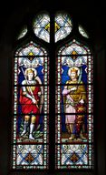 Verrière à personnages : saint Michel terrassant le dragon, saint Edmond (baie 6) - Église paroissiale Saint-Martin, Soulgé-sur-Ouette (Nuillé-sur-Ouette)
