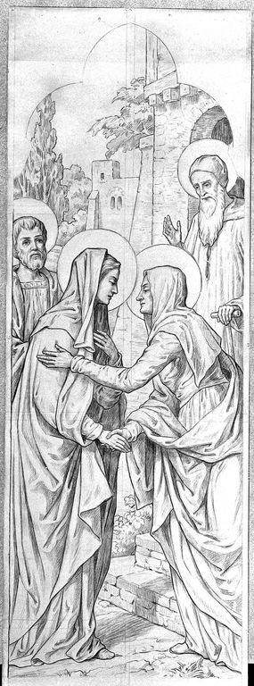 Ensemble de 5 verrières historiées : vie du Christ et de la Vierge (baies 0 à 4) - Église paroissiale Notre-Dame, Chassillé