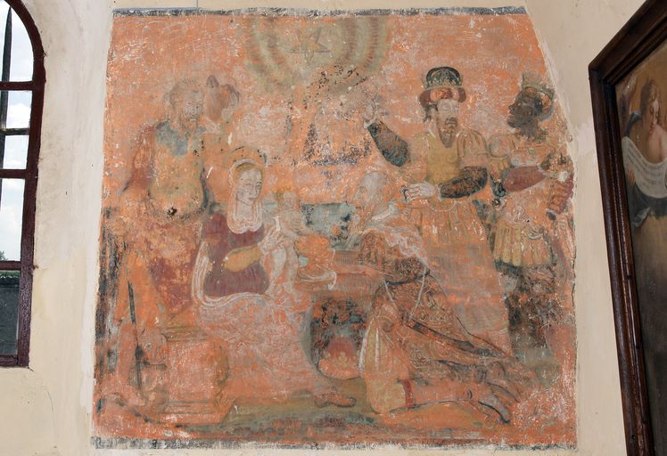 Peinture monumentale : adoration des bergers, adoration des mages - Église paroissiale Saint-Léger, Saint-Léger