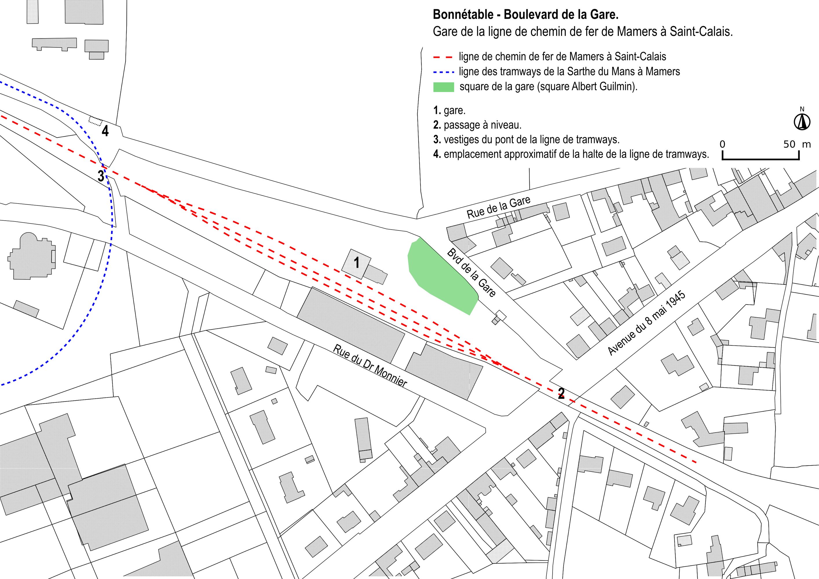 La gare de la ligne de chemin de fer de Mamers à Saint-Calais, actuellement gare de la ligne du chemin de fer touristique de la Sarthe.