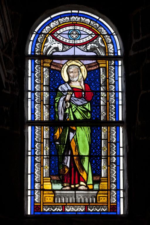 Ensemble de 4 verrière à personnage : Immaculée conception, Christ, saint Pierre, saint Paul (baies 9 à 12), église paroissiale Saint-Martin, Châtillon-sur-Colmont
