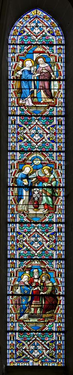 Ensemble de 5 verrières historiées et de 2 verrières décoratives : vie de la Vierge (baies 0 à 6) - Église paroissiale Notre-Dame-de-l'Assomption, Chailland