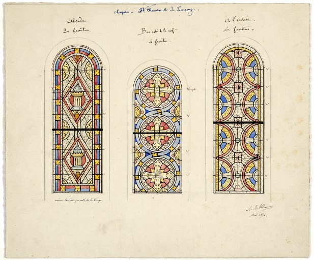 Ensemble de 13 verrières décoratives (baies 1 à 12 et baie occidentale), Chapelle de l'hospice, actuellement musée Bernard Chardon