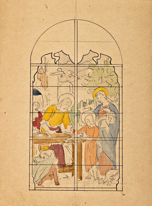 Ensemble de 7 verrières historiées : vie du Christ (baies 5, 6, 9, 10, 11, 12 et baie occidentale) - Église paroissiale Saint-Gervais-Saint-Protais, Quelaines-Saint-Gault