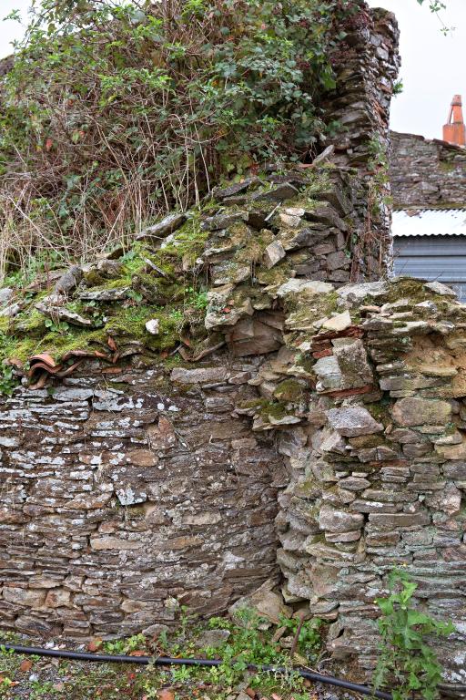 Détail de maçonnerie en pierres de schiste et terre. La Rinière des Landes, Le Loroux-Bottereau.