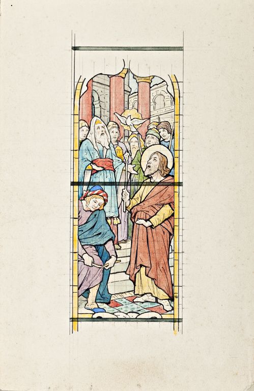 Ensemble de 6 verrières historiées : vie de saint Joseph (baies 5 à 10) - Couvent Saint-Joseph-des-Champs de sœurs de la Miséricorde, Entrammes