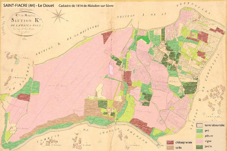 Nature du parcellaire environnant selon les données cadastrales de 1814