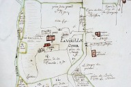 Extrait du plan terrier de Thévalles et de Saulges, vers 1772 : le Prieuré et la Vieille-Cour.
