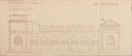 Aménagement du minage en bains-douches. Premier projet par Marcel Manceau en 1828 : façade latérale.