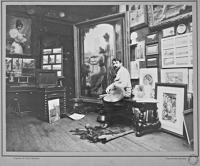 Le peintre Ludovic Alleaume dans son atelier du 80 boulevard Saint-Germain à Paris, dans les années 1890.