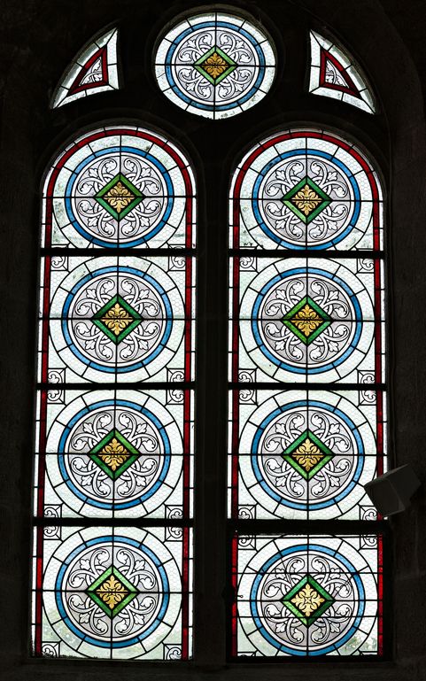 Ensemble de 6 verrières décoratives (baies 5 à 9 et baie occidentale) - Église paroissiale Saint-Crespin-et-Crespinien, Larchamp