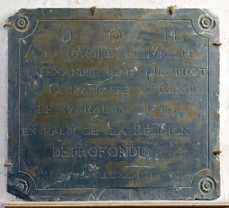 Plaque commémorative d'Alexandre-Denis Girardot - Église paroissiale Notre-Dame-de-l'Assomption, La Rouaudière