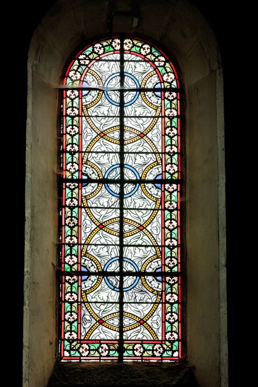Ensemble de 8 verrières décoratives (baies 5 à 12) - Église paroissiale Saint-Pierre, Bierné