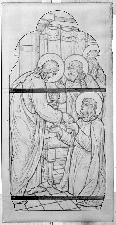 Ensemble de 6 verrières figurées décoratives et de 4 verrières décoratives : vie du Christ (baies 7 à 16) - Institution Saint-Louis, Saumur